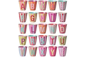 Rice Melamin Becher medium gestreift mit Buchstaben, Modell für Junge Blau-Grüntöne, Größe 9 x 9 cm (L Mädechen)