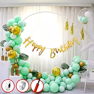 Party Propz Green Birthday Decoration Items Combo Set For Boys Girls Kids- Happy Birthday Foil Banner, Metallic Chrome Balloons, Glue Dot,Arch Strip, Balloon Pump For Birthday Decorations Celebrations