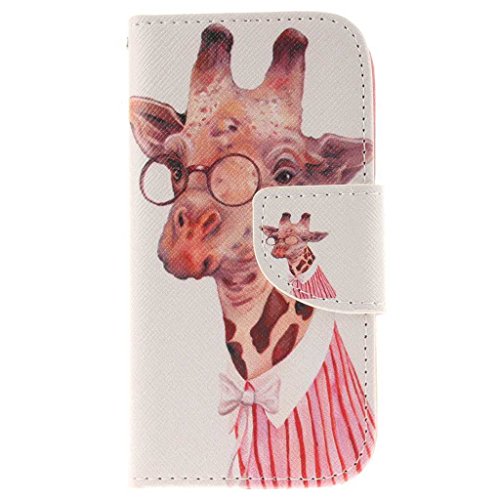 Samsung Galaxy S4 Mini Hülle, BoxTii® Schutzhülle + Frei Hartglas Displayschutzfolie, PU Leder Hülle mit Kartenfächern Magnetverschluss und Ständer Funktion für Samsung Galaxy S4 Mini, Kratzfeste Weiche Lederhülle Flip Wallet Ledertasche Wickelfalz Handyhülle mit Silikon Rückschale Case Cover für Samsung Galaxy S4 Mini (#6 Giraffe)