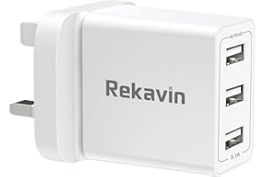 REKAVIN USB Plug,Multi USB Plug Adaptor UK 5V/3A for iPhone Charger Head,Multiple Port Dual Charging Adapter UK Triple Way 3 Pin Double Main Charge for iPhone 16 15 14 13 12 11 X XR XS 8 7 6 6S 5 5S SE,iPad