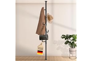 LOBUX® - Garderobenständer ausziehbar, 5 Haken [schwarz, 110-310cm] – Teleskop Kleiderständer stabil – Garderobe platzsparend, Metall – Herrendiener Schlafzimmer – Flurgarderobe – Wäscheständer Balkon