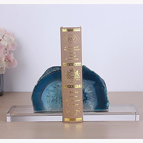 Natural Agate Crystal Bookends Crafts, Set of 2 Book Ends for Office or Study Room Home Shelf Decorative