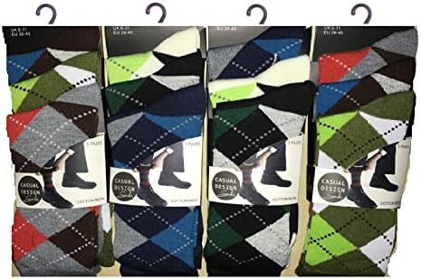 (FF11) 12 Pairs of Men's Designer Socks, Cotton Rich Designs, Size 6-11, By Flaves Fashion@