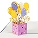 Produktbild 3D Geburtstagskarte „Geschenk mit Luftballons“, Karte zum Geburtstag, Geburtstagsgeschenk für Frauen, für Männer, Geschenkkarte, kreativ, handgefertigt, mit Umschlag und mit Folie, Pop Up Karte