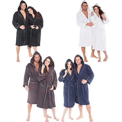 Bademantel für Damen & Herren | viele Farben Größen S-XXL | Baumwolle Frottee mit Schalkragen oder Kapuze | aqua-textil - 5
