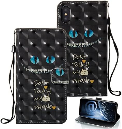 iPhone X Case, iPhone 10 Case, iPhone X Wallet Case, Tencro [Wallet Stand] PU Leather Wallet Flip Protective Case with Card Slots and Wrist Strap for iPhone X iPhone 10 (2017) - Cheshire Cat