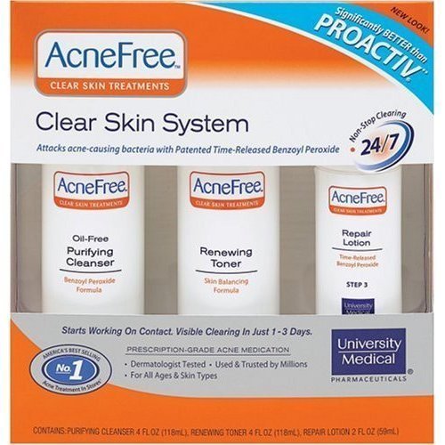 AcneFree Clear Skin System, 3-Step Kit (Purifying Cleanser, Renewing Toner, Repair Lotion)