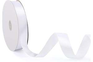 ASHYLE White Ribbon for Crafting, 25mm x 92 Metres(100 Yards)/Roll, Solid Fabric Satin Ribbon for Gift Wrapping, Balloons, Crafts, Cake, Hair Bows Making, Coloured Ribbons for Wedding Party Decoration