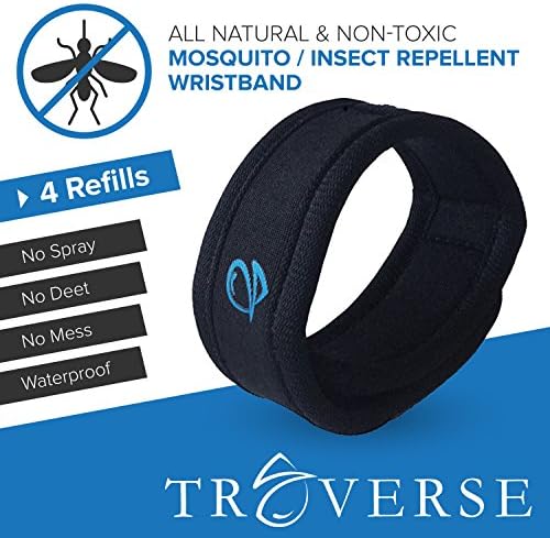 TRAVERSEª Mosquito Repellent Bracelet + 4 FREE refills. DEET free all natural ingredients, non-toxic. Prevent Zika Virus, Malaria, Pest Control. Long-lasting protection, Universal Use.