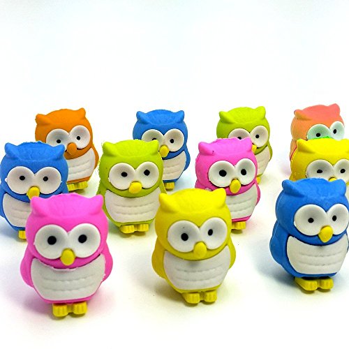 German Trendseller® - 12 x Eulen Radierer für Kinder ┃ Kindergeburtstag ┃ Mitgebsel ┃ 12 Stück