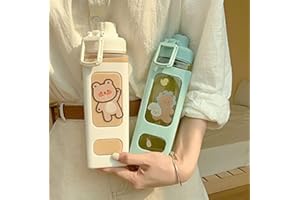 DKIIL NOIYB 700ml Kawaii Bear Water Bottle With Straw Plastic Portable Square Drinking Bottle Large Kawaii Water Bottle for Girl Cute Juice Tea Water Cups (With Sticker)