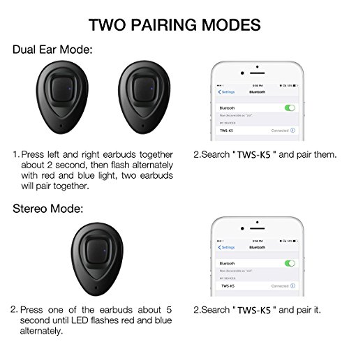 Bluetooth KopfhÃ¶rer mit dopple Stereo. V4.1Kabellose OhrhÃ¶rer fÃ¼r iPhone iPad Samsung HÃ¼lle Huawei und die meisten Andorid Smartphones von Wifun (Metallisch)