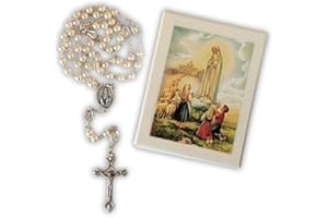 OVUNQUE PROTEGGIMI Rosario Madonna di Fatima. Perla bianca. Porta rosario con Immagine Madonna di Fatima.