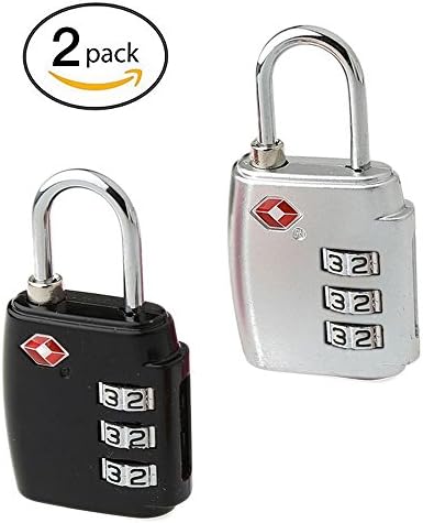 Luggage Combination Lock, Zarsson Travel Security Padlock for Suitcase Luggage Bag TSA Approved with 3 Dial Combination Code for School Gym Baggage Backpack Case Locker - 2 Pack, Black, Silver