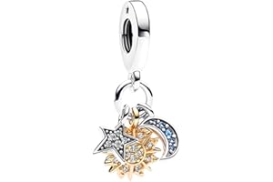 TOFBS Charms Femme Breloque Soleil Lune Étoile Argent Sterling 925 Cubique Zircone Compatible Breloque Pendentif Perles Bijoux Cadeaux Anniversaire Mères Sœur