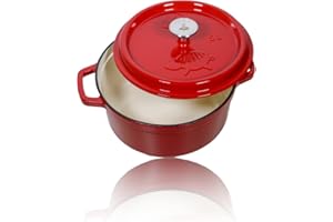 ‎GRILLSCHWEINE Grillschweine Dutch Oven 5L rot Emailliert - Feuertopf aus Gusseisen - ofenfest und induktionsgeeignet - Schmortopf mit Deckel
