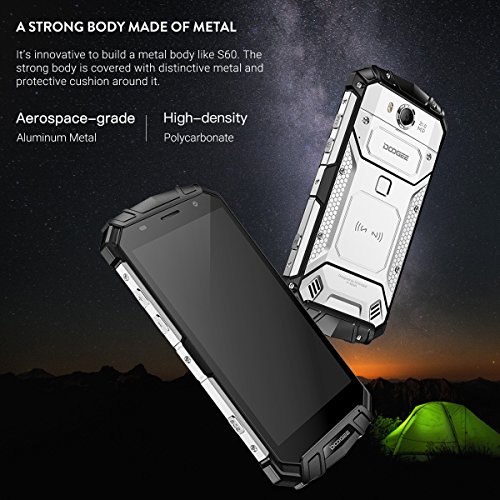 Outdoor Handy, DOOGEE S60 4G Dual SIM Smartphone Ohne Vertrag Android 7.0, 5,2 Zoll FHD Display mit 6GB / 64GB, 21 MP Hauptkamera, 5580mAh 12V2A Fingerabdruck NFC IP68 Wasserdichte Smartphone -Schwarz