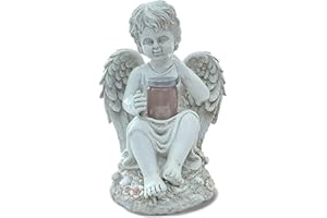 Liummrcy, statua di angelo fata con luce solare, figurine angeli in resina da giardino decorazione di angelo per cimitero di prato regali commemorativi14.5x15.5x20cm (6x6x8inch)