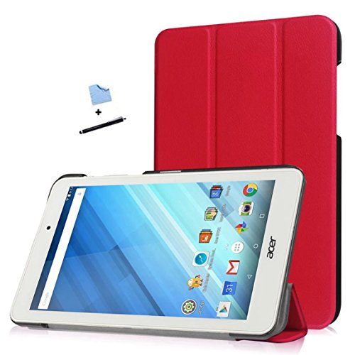 TIODIO® Für Acer One 8 B1-850 Hülle Case-Ultra Dünn Tri-Fold Smart-Muschel PU Leder Ultra Schlank Superleicht St?nder Smart Shell Cover Schutzhülle Etui Tasche, Reinigungstuch und Stylus enthalten, Rot