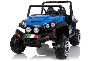 TECNOBIKE SHOP - VENDITA ACCESSORI GIOCATTOLI Auto Macchina Elettrica per Bambini 24V 2 Posti Reali Polar Full Optional Ruote con battistrada Centrale in Gomma Mp3 Luci LED Suoni 4x4 (Blu)