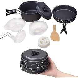 Diealles Kit de Cuisine en Camping, Ustensiles de Cuisine de Camping pour Camping, Pique-nique,BBQ, Randonnée, Pédestre,Anti-adhésifs pour 1-2 personnes