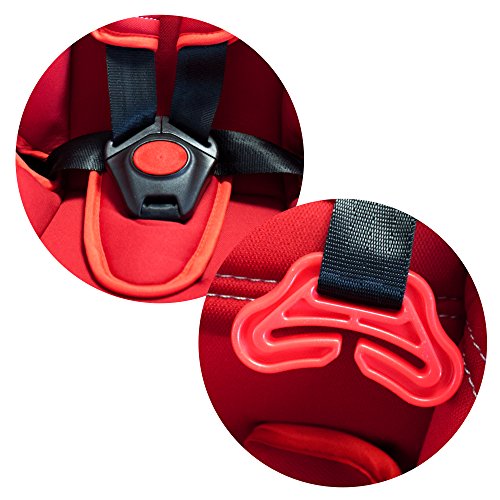 XOMAX XM-K5 RED BLACK Autokindersitz + Gruppe I / II / III (9 – 36 kg) + ECE R44/04 geprüft + Farbe: Schwarz / Rot + mitwachsend + 5-Punkte-Sicherheitsgurt + Kopfstütze verstellbar + Rückenlehne abnehmbar / Bezüge abnehmbar & waschbar - 6
