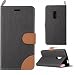 Produktbild OnePlus Two Hülle Case,Gift_Source [Card Slot] [Slim Fit] [Kickstand Feature] Double Color Stitching Jeans Grain PU Leder Hülle Case Folio Flip Hülle Case Cover Mit Strap für OnePlus Two / OnePlus 2 [schwarz]