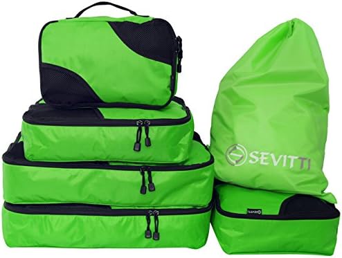 6 pcs set - 5 Packing Cubes Set plus Shoe Bag/Laundry Bag - Travel Luggage Organizers for Suitcase and Bag