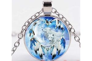 FÉERIES ET MERVEILLES Collier Loup ET Attrape Reve Indien, Parure Bijoux Loup, Parure Attrape Reve, Bracelet Loup, Statuette Loup, Figurine Loup, Collier Attrape Reve