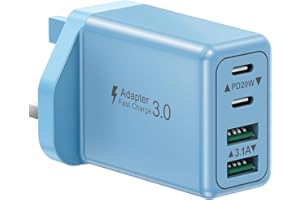 SUIWEL USB Plug UK, 40W 4-Port Fast Charger Plug Dual PD Power Adapter+QC Wall Plug, Multiport USB Plug Multi Type C Charging Plug for iPhone 16 15 14 Pro Max Plus 13 12 11,Samsung Galaxy, iPad