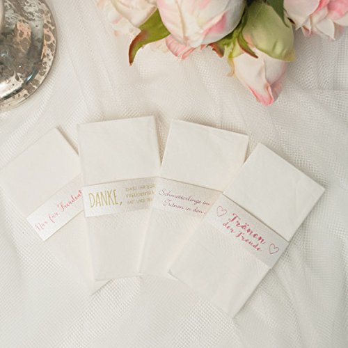 Taschentuchhalter „Lisbeth“ 8 Stück – Schimmernder Taschentuchhalter mit Schriftprägung „Für die Freudentränen“ in Gold zur Hochzeit - 5