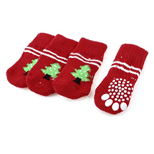 SODIALR-2-Pairs-Red-Green-Tree-Paw-Pattern-Elastic-Anti-Slip-Pet-Dog-Socks