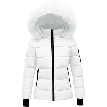 Jsaierl Doudoune Pour Femmes Veste Matelassée à Fermeture Éclair Tendance Manteaux D'Hiver Chauds Avec Capuche Couleur Unie Manches Longues Avec Poches