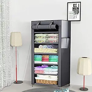 PYXBE 6-Tiers Multipurpose 6 Shelve Baby Wardrobe, Foldable, Collapsible Fabric Wardrobe Organizer for Clothes (6 Grey)