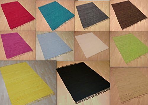 Plain hand-woven rag rug, plain 100% cotton hand-woven carpet, patchwork washable new, red, ca. 140x200 cm