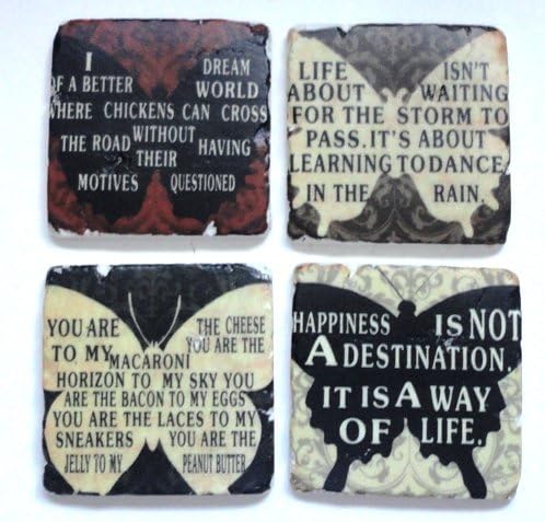 Shabby Chic Set Of 4 Ceramic Tile Vintage Butterfly Saying Coasters By Originals international Ltd