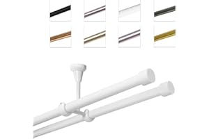 MDEKOR Bastone Per Tende 240 cm, Doppio, Bianco, Montato A Soffitto