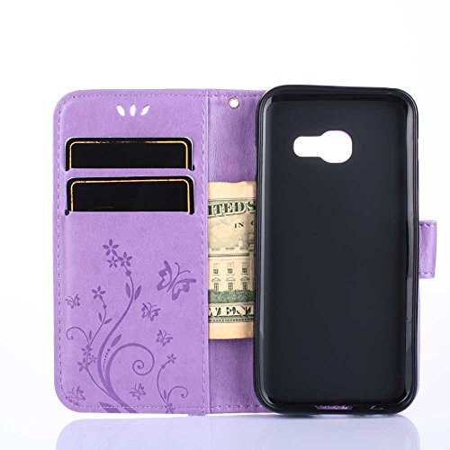 Samsung Galaxy A3 ( 2017 ) Hülle, Samsung Galaxy A3 ( 2017 ) Schutzhülle, Alfort 3 in 1 Lederhülle Fashion Design Premium PU Leder Hohe Qualität Tasche Case Cover Kasten Abdeckung Wallet für Samsung Galaxy A3 ( 2017 ) 4.7″ Smartphone Funktion Standfunktion Unterstützte Telefone und Magnetverschluss mit Schmetterling ( Helles Lila ) + Alfort Schwarz Stylus Pen + Netter Staub Stecker - 5