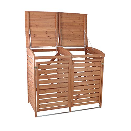 Mülltonnenverkleidung mit Rückwand 2 Mülltonnen 240l Mülltonnenbox Holz Müllcontainer Mülltonnenschrank - 2