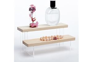NBEADS Présentation en Bois à 2 Niveaux, 20x8.8x11cm Petit Support Figurine pour Présentation Présentoir Vitrine en Bois Supports D'affichage pour Cosmétiques produits de Figurines, Blanc Antique