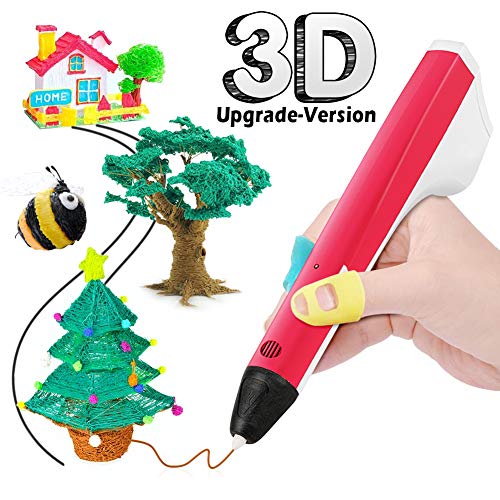 THZY 3D Plumas para Impresión, 3D Pluma Inteligente Estereoscópica para Diseños con Cable USB y 2 Paquetes de Filamentos, Compatible con PLA/PCL, Niños/Adultos (Rojo) 