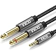 INICIO 3.5mm 1/8" TRS To Dual 2 x 6.35mm 1/4" TS Mono Audio Y Splitter Cable 10ft/3m Silver Plated Wire Compatible with iPhone,iPod,Laptop,CD Players,Power Amplifier,Mixer, Home Stereo Systems