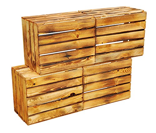 Holzkiste Obstkiste Holz Schuhregal Neu Geflammt mit Zwischenboden 50 x 40 x 30cm (2er Set) - 4