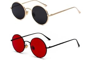 TYFGRT Pack De 2 Lunettes De Soleil Rondes à Lentilles Rouges - Unisexe, Rétro, Monture En Métal - Décoration D'Accessoires De Mode Personnalisés