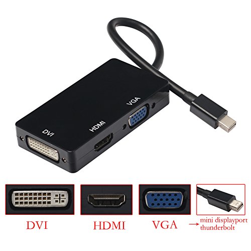 Demiawaking 3 in1 Mini DP Adapter, Mini Display Port (Thunderbolt™ Port Kompatibel) auf DVI VGA HDMI Adapter Konventer für MacBook, MacBook Air, MacBook Pro, iMac, Mac mini, Microsoft Surface Pro 1 2 3, Lenovo Thinkpad X1/ Carbon/ Touch und so weiter - 3