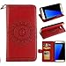 Produktbild SMART LEGEND Samsung Galaxy S7 Edge Ledertasche Mandala Blume Drucken Brieftasche Handyhülle mit Handschlaufe Rot Muster Premium Schutzhülle Wallet Case Design Lederhülle Neu Zubehör im Bookstyle Cover Schale mit Ständer Standfunktion Etui Karten Slot und Magnetverschluss Flip Case