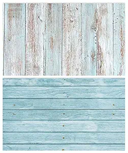 SAVIAURA 1 Sheet 2 in 1 3D Flat Lay Tabletop Double-Sided Photography Backdrop Photo Studio Flatlay Background PVC Wrinkle-Free for Small Product Shoot (Old Blue Wood Plank Surface Pattern)