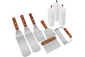 MAIKEHIGH AUTOPkio Grill Griddle Accessories Kit - 9Pcs Professional Heavy Duty Stainless Steel Griddle Spatula & Scraper BBQ Tool Set Barbecue Grilling Utensils for Flat Top Cooking Tailgating