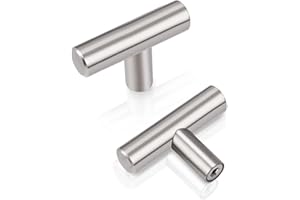 PinLin 5 Pack Kitchen Door Knobs Single Hole Brushed Nickel Cabinet Knobs Stainless Steel Cupboard T Knob (Screws Included)