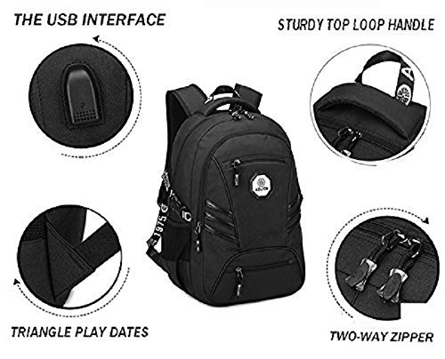 USB Rucksack  Marsoul 15 Zoll Rucksack Herren Studenten Backpack Laptop Rucksack Sch  ler Backpacks Schultaschen k  Schwarz   Schwarz 